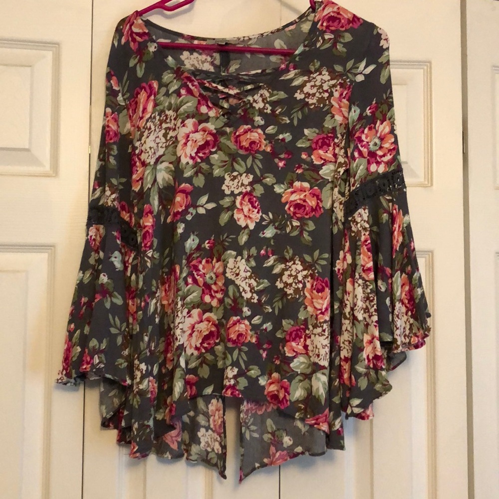 Floral and Gray Blouse